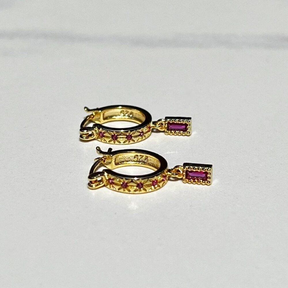 New! “Gisele” Dainty Ruby Red Drop Hoop Earrings